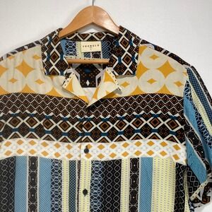 YoungLA Mens Model 445 Geometric Tribal Print Viscose Short Sleeve Shirt Large L